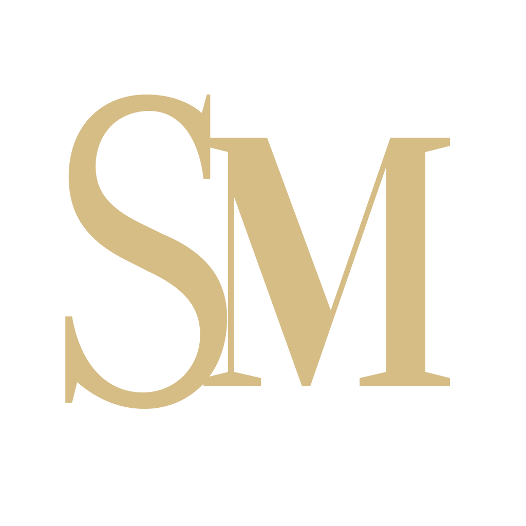Champagne-gold SM serif monogram